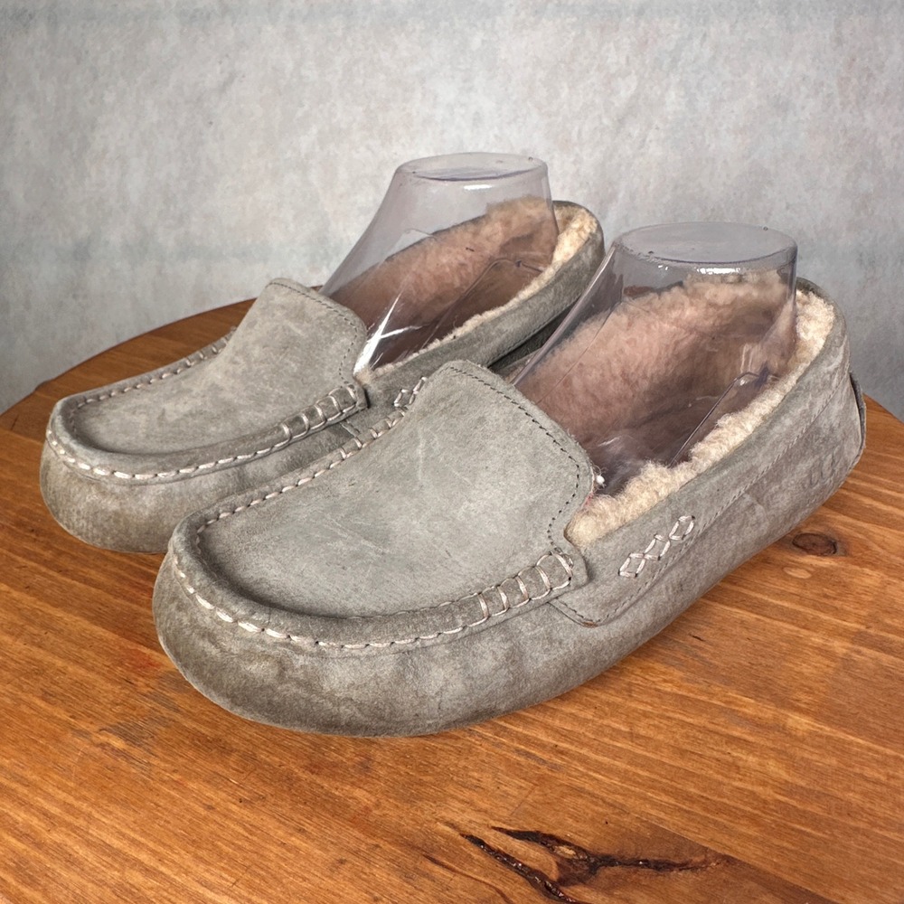 UGG Ansley Slipper Women 10 Grey Good Suede Shearling Moccasin Loafer 3312
